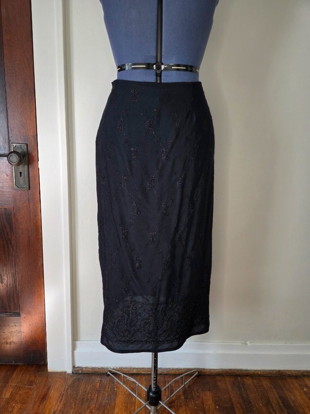 Free People Black Embroidered Light Weight Midi Slip Skirt
